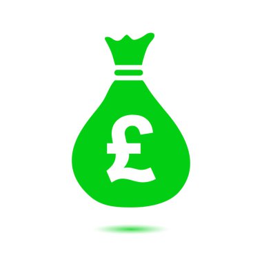 Para çantası simgesi. Lirası Gbp para birimi simgesi. Düz tasarım stili. EPS 10.