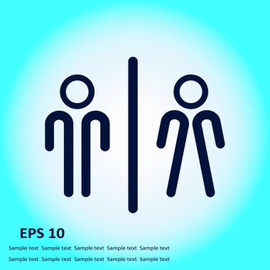 WC işareti simgesi. Tuvalet sembolü. Erkek ve kadın tuvalet. Düz tasarım. Kırmızı ve beyaz renkler.