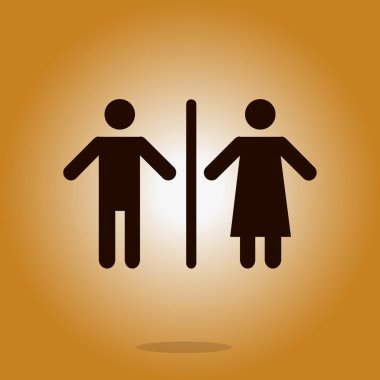 WC işareti simgesi. Tuvalet sembolü. Erkek ve kadın tuvalet. Düz tasarım. Kırmızı ve beyaz renkler.