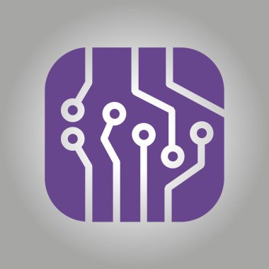 Devre kartı simgesi. Teknoloji düzeni kare simgesi. Düz tasarım stili.