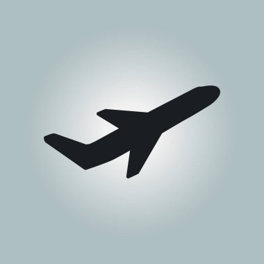 Uçak uçuş biletleri hava sinek seyahat kalkış siluet öğesi. Uçak sembolü. Seyahat etmek simge. Düz tasarım. EPS 10.