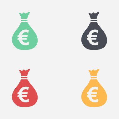 Para çantası ikonu. Euro para birimi sembolü. Düz tasarım tarzı. EPS 10.