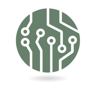 Devre kartı simgesi. Teknoloji düzeni kare simgesi. Düz tasarım stili.