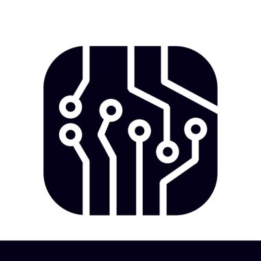 Devre kartı simgesi. Teknoloji düzeni kare simgesi. Düz tasarım stili.