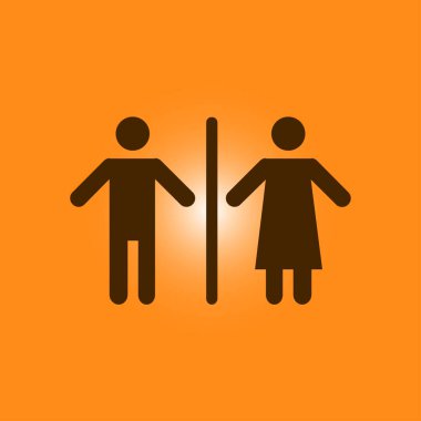 WC işareti simgesi. Tuvalet sembolü. Erkek ve kadın tuvalet. Düz tasarım. Kırmızı ve beyaz renkler.