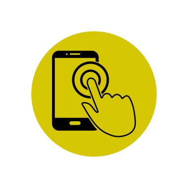 Dokunmatik ekran smartphone işareti simgesi. El işaretçi simgesi. Düz tasarım stili. Vektör Eps 10.