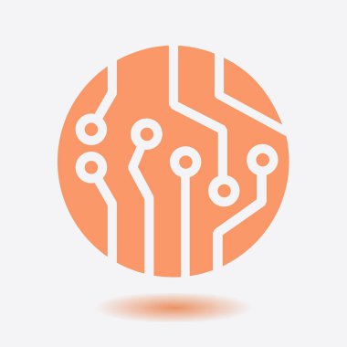 Devre kartı simgesi. Teknoloji düzeni kare simgesi. Düz tasarım stili.