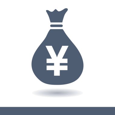 Para çantası simgesi. Yen Jpy para birimi konuşma balonu simgesini. Düz tasarım stili. EPS 10.