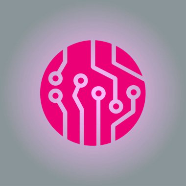 Devre kartı simgesi. Teknoloji düzeni kare simgesi. Düz tasarım stili.