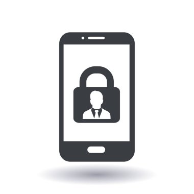 Internet güvenlik kavramı simgesi, kimlik ve koruma sembol telefon ekranında, vektör çizim 