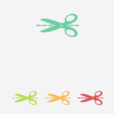 Makas ile kesme hatları simgesi. Rozet yer kesme.