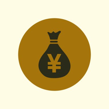 Para çantası simgesi. Yen Jpy para birimi konuşma balonu simgesini. Düz tasarım stili. EPS 10.