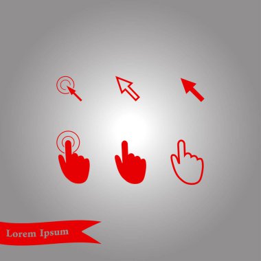 İmleç işaretçisini simgeler. Fare, el, ok. Basın tıklatın ve eylemler dokun. Düz stil. EPS 10 vektör çizim 