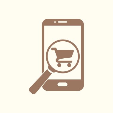 Cam shoping akıllı telefon arıyor. Shoping online simgesi.
