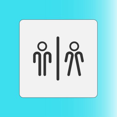 WC işareti simgesi. Tuvalet sembolü. Erkek ve kadın tuvalet. Düz tasarım. Kırmızı ve beyaz renkler.