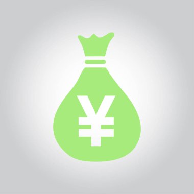 Para çantası simgesi. Yen Jpy para birimi konuşma balonu simgesini. Düz tasarım stili. EPS 10.