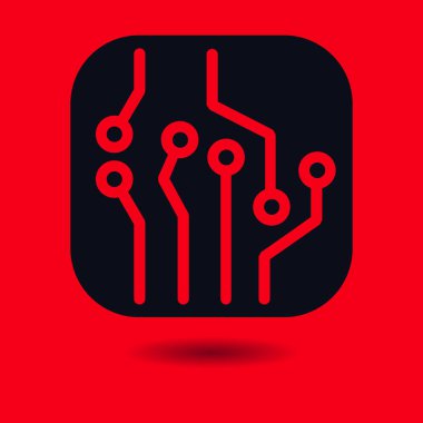 Devre kartı simgesi. Teknoloji düzeni kare simgesi. Düz tasarım stili.