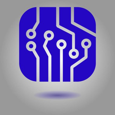 Devre kartı simgesi. Teknoloji düzeni kare simgesi. Düz tasarım stili.