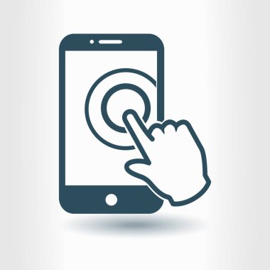 Dokunmatik ekran smartphone işareti simgesi. El işaretçi simgesi. Düz tasarım stili. Vektör Eps 10.