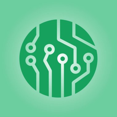 Devre kartı simgesi. Teknoloji düzeni kare simgesi. Düz tasarım stili.