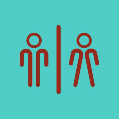 WC işareti simgesi. Tuvalet sembolü. Erkek ve kadın tuvalet. Düz tasarım. Kırmızı ve beyaz renkler.