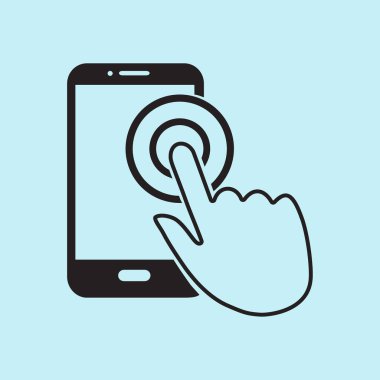 Dokunmatik ekran smartphone işareti simgesi. El işaretçi simgesi. Düz tasarım stili. Vektör Eps 10.