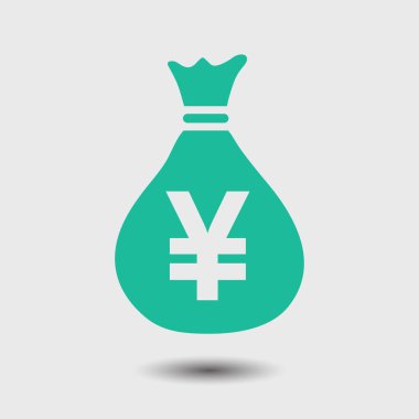 Para çantası simgesi. Yen Jpy para birimi konuşma balonu simgesini. Düz tasarım stili. EPS 10.