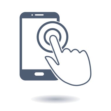 Dokunmatik ekran smartphone işareti simgesi. El işaretçi simgesi. Düz tasarım stili. Vektör Eps 10.