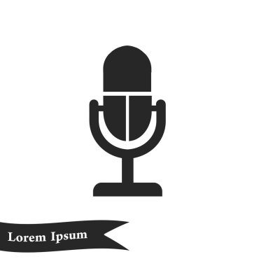 Mikrofon simgesi. Sözcü sembolü. Canlı müzik işareti. Düz tasarım tarzı. Vektör EPS 10.