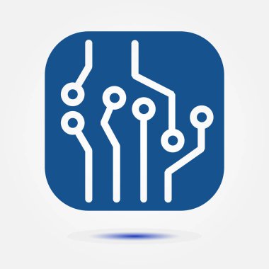 Devre kartı simgesi. Teknoloji düzeni kare simgesi. Düz tasarım stili.