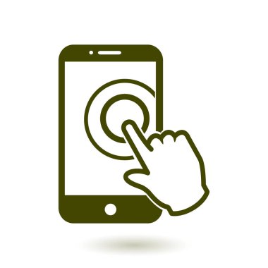 Dokunmatik ekran smartphone işareti simgesi. El işaretçi simgesi. Düz tasarım stili. Vektör Eps 10.
