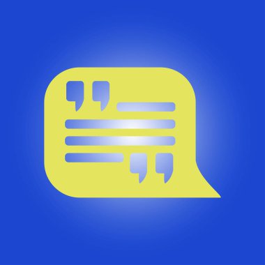 Simge alıntı. Tırnak işareti konuşma balonu sembol. Doğrudan nutuk işareti.