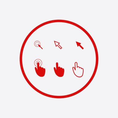 İmleç işaretçisini simgeler. Fare, el, ok. Basın tıklatın ve eylemler dokun. Düz stil. EPS 10 vektör çizim 