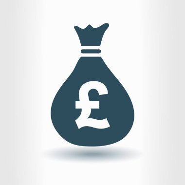 Para çantası simgesi. Lirası Gbp para birimi simgesi. Düz tasarım stili. EPS 10.