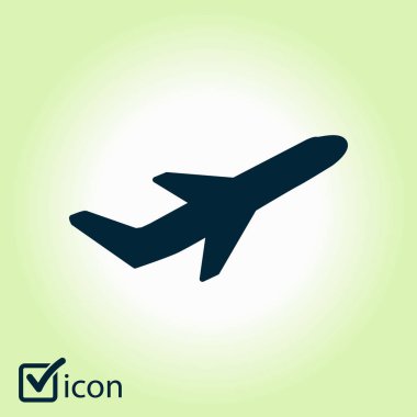 Uçak uçuş biletleri hava sinek seyahat kalkış siluet öğesi. Uçak sembolü. Seyahat etmek simge. Düz tasarım. EPS 10.