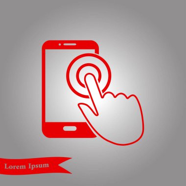 Dokunmatik ekran smartphone işareti simgesi. El işaretçi simgesi. Düz tasarım stili. Vektör Eps 10.