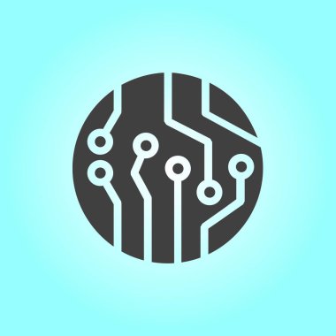 Devre kartı simgesi. Teknoloji düzeni kare simgesi. Düz tasarım stili.