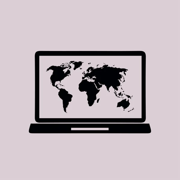 Laptop Und Illustration Der Weltkarte Weltkarte Geographie Symbol Flachen Design — Stockvektor