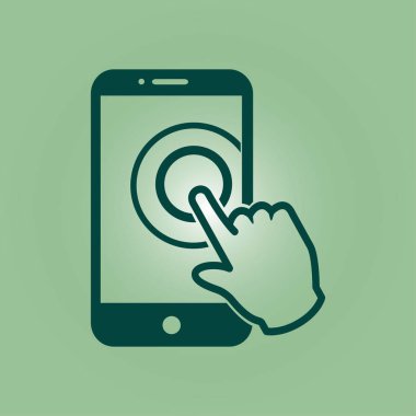 Dokunmatik ekran smartphone işareti simgesi. El işaretçi simgesi. Düz tasarım stili. Vektör Eps 10.