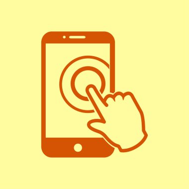 Dokunmatik ekran smartphone işareti simgesi. El işaretçi simgesi. Düz tasarım stili. Vektör Eps 10.