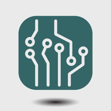 Devre kartı simgesi. Teknoloji düzeni kare simgesi. Düz tasarım stili.