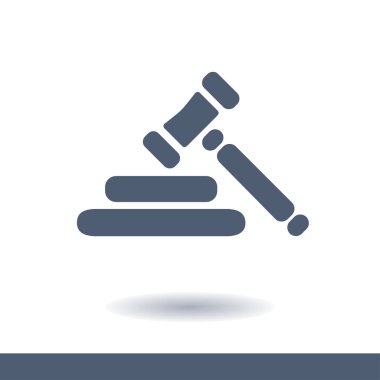 Açık artırma çekiç sembolü. Hukuk hakimi tokmak simgesi. Düz tasarım stili.