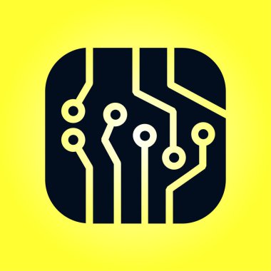 Devre kartı simgesi. Teknoloji düzeni kare simgesi. Düz tasarım stili.