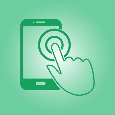Dokunmatik ekran smartphone işareti simgesi. El işaretçi simgesi. Düz tasarım stili. Vektör Eps 10.