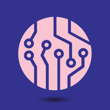 Devre kartı simgesi. Teknoloji düzeni kare simgesi. Düz tasarım stili.