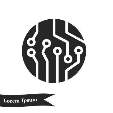 Devre kartı simgesi. Teknoloji düzeni kare simgesi. Düz tasarım stili.