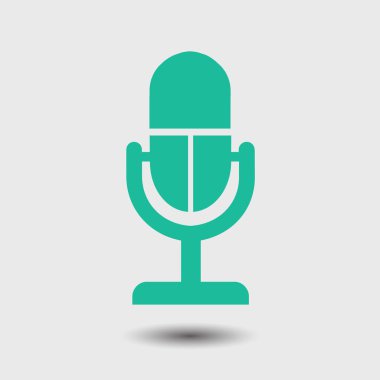 Mikrofon simgesi. Sözcü sembolü. Canlı müzik işareti. Düz tasarım tarzı. Vektör EPS 10.