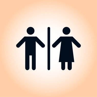 WC işareti simgesi. Tuvalet sembolü. Erkek ve kadın tuvalet. Düz tasarım. Kırmızı ve beyaz renkler.