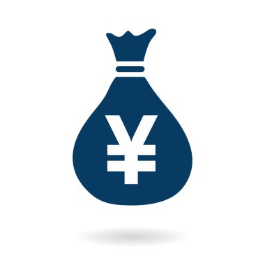 Para çantası simgesi. Yen Jpy para birimi konuşma balonu simgesini. Düz tasarım stili. EPS 10.