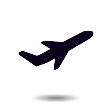 Uçak uçuş biletleri hava sinek seyahat kalkış siluet öğesi. Uçak sembolü. Seyahat etmek simge. Düz tasarım. EPS 10.